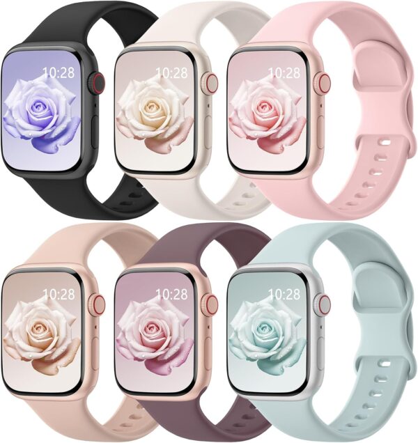 6 Pack Sport Bands Compatible with Apple Watch Bands 38mm 40mm 41mm 42mm 44mm 45mm 46mm 49mm for Women Men, Soft Wristband Silicone Sport Strap for iWatch Bands Series 11 10 9 8 7 6 5 4 3 2 1 Ultra SE