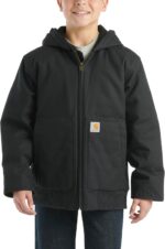 Carhartt Boys' Flannel-Lined Hooded Canvas Insulated Zip-Up Jacket - Image 2