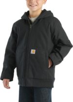 Carhartt Boys' Flannel-Lined Hooded Canvas Insulated Zip-Up Jacket - Image 3