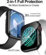 Smiling 2 Pack Compatible with Apple Watch Series 3/Series 2 38mm with Tempered Glass Screen Protector, Hard PC Case Overall Protective Cover- Black - Image 2