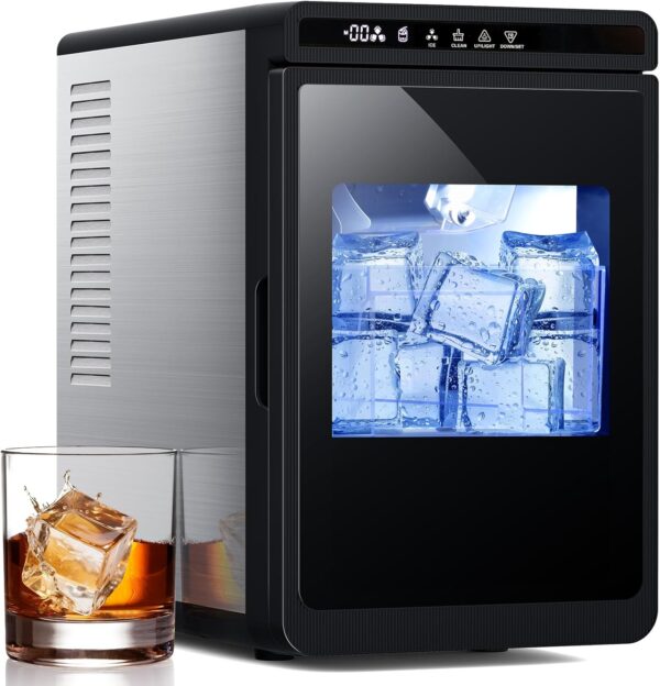 Crystal Clear Cubic Ice Makers Countertop —Makes 3 Large, 1.6" Clear Ice Cubes in 15 Mins, 24h Timer, Self-Cleaning Ice Maker with 5 Ice Cube Sizes for Cocktails, Whiskey & Bourbon
