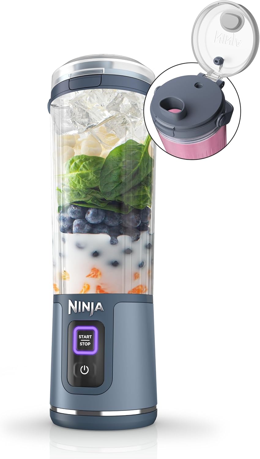 Ninja BC151NV Blast Portable Blender, Cordless, 18oz. Vessel, Personal Blender-for Ninja BC151NV Blast Portable Blender, Cordless, 18oz. Vessel, Personal Blender-for Shakes & Smoothies, BPA Free, Leakproof-Lid & Sip Spout, USB-C Rechargeable, Dishwasher Safe Parts, Denim Blue