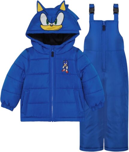 Sonic The Hedgehog Boy’s Heavyweight 2-Piece Snow Bib & Jacket Snowsuit