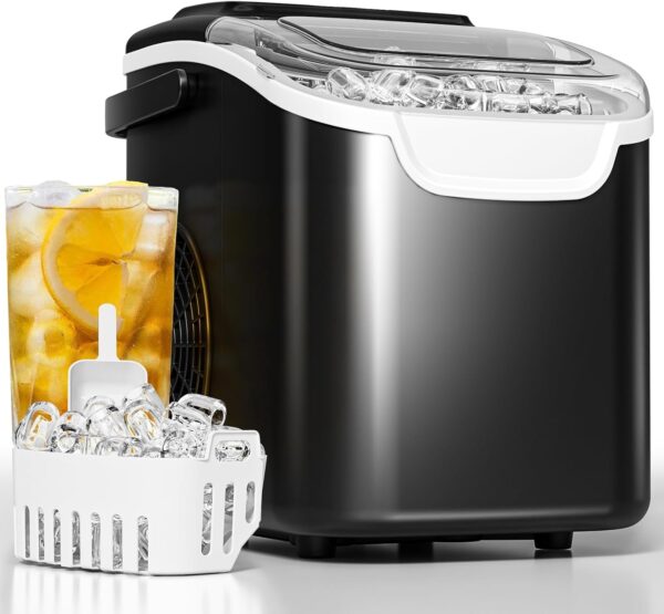 Countertop Ice Maker Machine – 8 Bullet Ice in 6 Mins, 26.5lbs/24Hrs Output – Self-Cleaning Portable Design with Selectable Ice Size & Touch Display for Home/Office/Bar