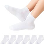 Girls White Ruffle Socks School Uniform Kids Cotton Crew Ankle Cute Frilly Dress Socks 6 Pack