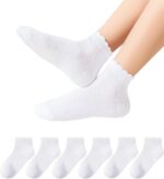 Girls White Ruffle Socks School Uniform Kids Cotton Crew Ankle Cute Frilly Dress Socks 6 Pack