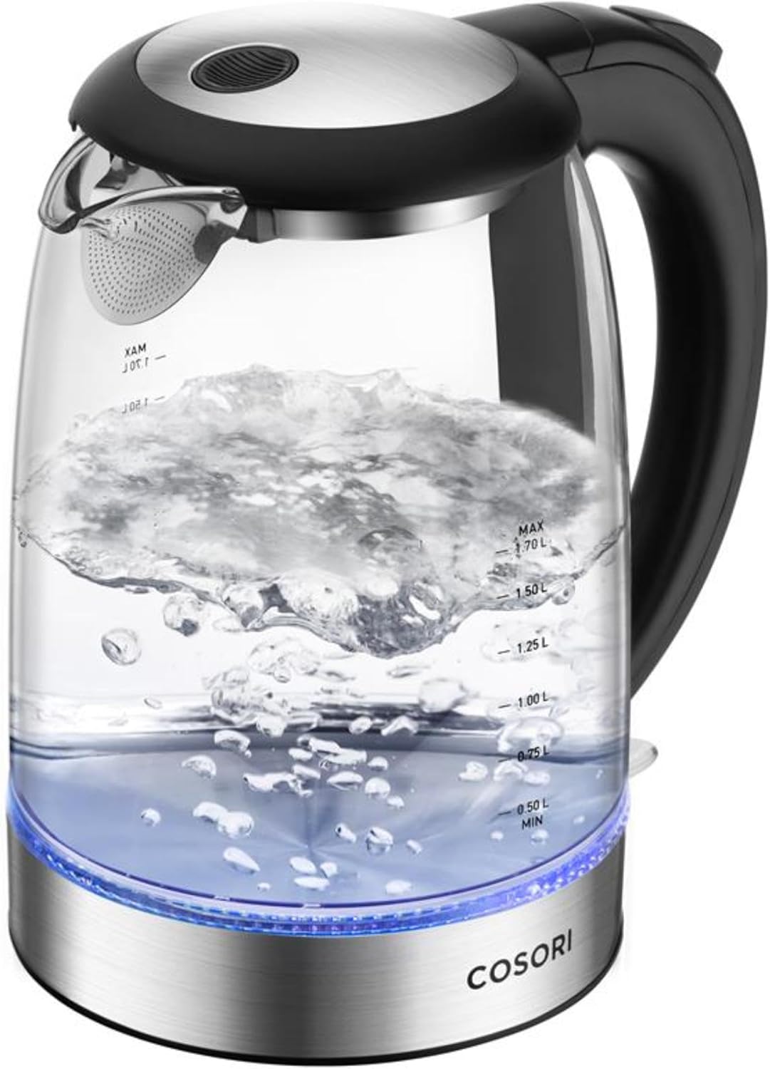 Cosori Electric Kettle, No Plastic Filter & Spout, 1.8Qt Tea Cosori Electric Kettle, No Plastic Filter & Spout, 1.8Qt Tea Kettle & Hot Water Boiler For Coffee & Tea, Water Heater & Teapot, Automatic Shut Off, Borosilicate glass, Black, 1500W