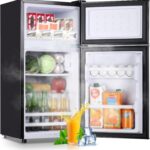 2.4 Cu.ft Mini Fridge with Double Doors Small Refrigerator with Separate Freezer & 7 Adjustable Temperature Control, Tiny Size & Personal Fridge Ideal for Office Apartment Dorm Black
