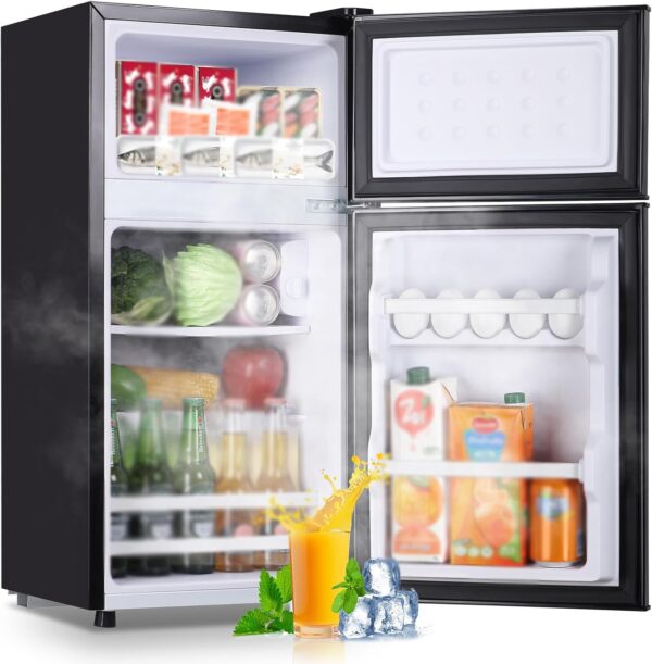 2.4 Cu.ft Mini Fridge with Double Doors Small Refrigerator with Separate Freezer & 7 Adjustable Temperature Control, Tiny Size & Personal Fridge Ideal for Office Apartment Dorm Black