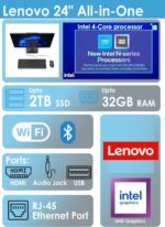 Lenovo AIO 24" FHD All-in-One Desktop Computer for Home Office, Intel 4-Core Processor, 8GB DDR4 RAM, 512GB PCIe SSD, WiFi 6, Bluetooth 5.2, HDMI, Black, Windows 11 Home - Image 2