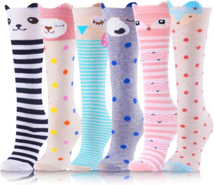 ANTSANG Kids Girls Knee High Socks Long Boot Crazy Silly Fun Gift Cute Tall Animal Socks for Child 6 Pairs