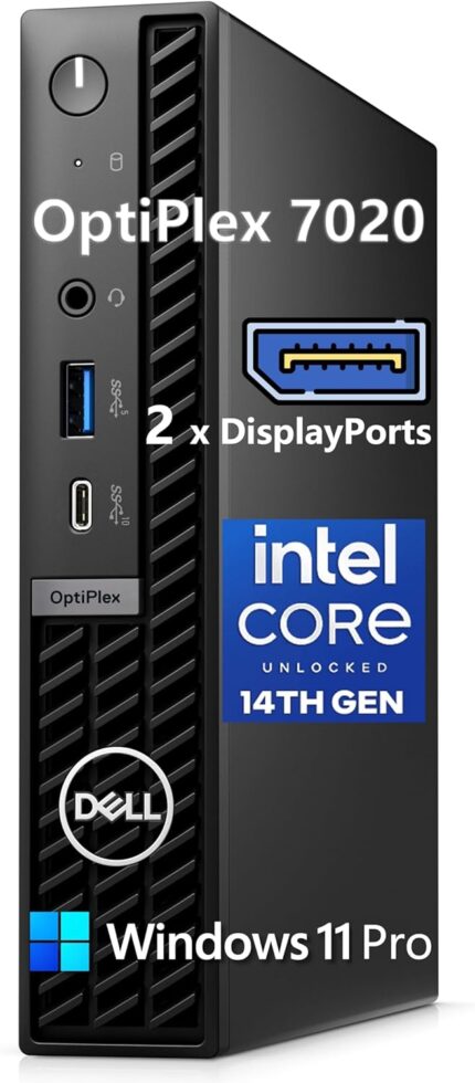 Dell OptiPlex 7020 7000 MFF Mini PC Desktop Computer for Business, 14th Gen Intel Core i3-14100T, 16GB DDR5 RAM, 1TB PCIe SSD, WiFi 6E, RJ-45, DisplayPort, HDMI, Type-C, Windows 11 Pro