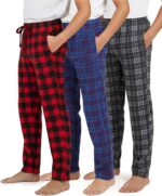 Real Essentials 3 Pack: Boys' Fleece Pajama Pants Soft PJ Bottoms for Kids Youth Teens Sleepwear (Ages 5-18)