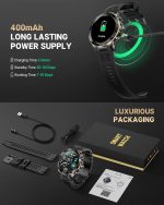 Smart Watch for Men Answer/Make Call for Android iPhone, 1.43" AMOLED HD Screen Mens Luxury Watch, 400mAh Heavy Duty Smartwatch Heart Rate Blood Oxygen Blood Pressure Sleep Monitor Pedometer, 2 Straps - Image 9