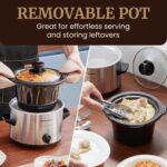 Elite Gourmet MST-250XS Electric Slow Cooker Ceramic Pot, Adjustable Temp, Entrees, Sauces, Stews & Dips, Dishwasher Safe Glass Lid & Crock, 1.5 Quart, Stainless Steel - Image 4