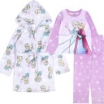 Disney Girls' 3-piece Bathrobe & Loose-fit Long-Sleeve Pajama Set, Soft & Cute for Kids