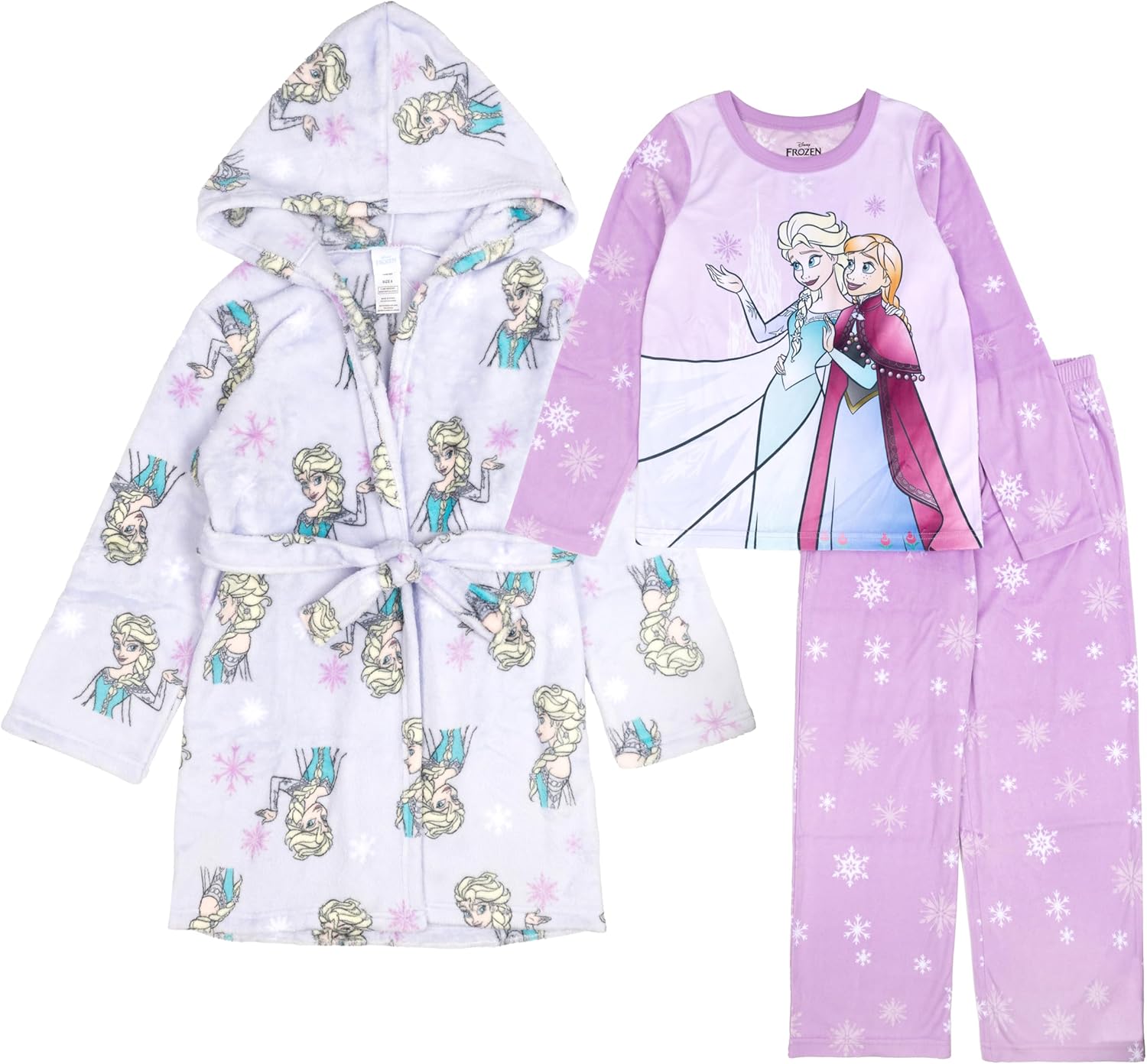 Disney Girls' 3-piece Bathrobe & Loose-fit Long-Sleeve Pajama Set, Soft Disney Girls' 3-piece Bathrobe & Loose-fit Long-Sleeve Pajama Set, Soft & Cute for Kids