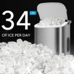 MAXEVE Ice Maker Countertop, 34LBs/24H Ice Machine, 2 Bullet Size, Fast Making 9Cubs in 5 Mins, Portable Ice Maker Machine with Self Cleaning, Ice Basket, Ice Scoop for Home/Office/Bar (Silver) - Image 2