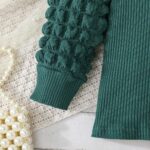 Noubeau Toddler Girls Plaid Outfits Girls Puff Sleeve Knit Ribbed Shirt Tops Plaid Skirt Set Kids Fall Winter Clothes - Image 6