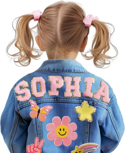 Personalized Kids Denim Jacket with Names, Custom Long Sleeve Denim Jacket for Girls Toddler, Girls Outerwear Jacket, Custom Girls Jean Jackets Clothes, 1-10 Year Old Girl Boy Birthday Christmas Gifts