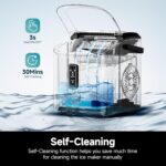 EUHOMY Ice Maker Countertop, 9 Cubes Ready in 6 Mins, 26lbs/24H, Self-Cleaning, Portable Ice Maker Machine with Carry Handle, Basket and Scoop, 2 Sizes of Bullet Ice for Home, Kitchen, Office - Image 5