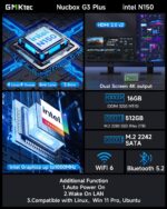 GMKtec Mini PC, Intel Twin Lake N150 (Upgraded N100), 16GB DDR4 RAM 512GB PCIe M.2 SSD, Desktop Computer 4K Dual HDMI/USB3.2/WiFi 6/BT5.2/2.5GbE RJ45 for Office, Business - Image 3