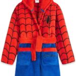 Marvel Spiderman Bathrobes for Boys Fleece Robe with Pockets Tie Waist, Cozy Gifts for Kids