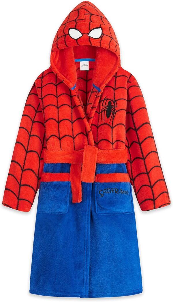 Marvel Spiderman Bathrobes for Boys Fleece Robe with Pockets Tie Waist, Cozy Gifts for Kids