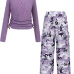 Girls Clothes Tween Girl Clothing Long Sleeve Ruched Drawstring Ribbed Knit Top Camo Cargo Pants Fall Winter Outfits