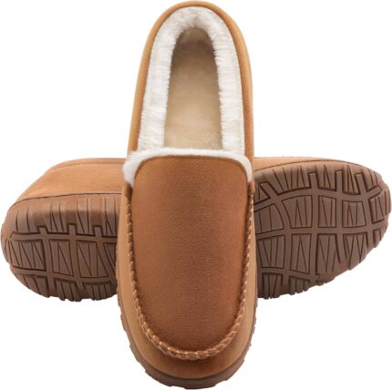 shoeslocker Men's Slippers Indoor Outdoor Warm Soft Plush Memory Foam House Slippers for Men Comfortable Bedroom Moccasin Slipper Non-Slip