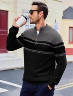 MAGCOMSEN Men's Sweaters 1/4 Zip Cotton Sweater Pullover Polo Sweaters Striped Fall Winter Warm Sweatshirts - Image 3