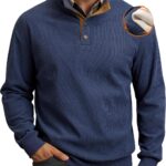 Mens Corduroy Fleece-Lined Sweatshirts Winter Heavyweight Casual Fashion Button Pullover (S-3XL)