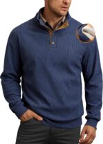 Mens Corduroy Fleece-Lined Sweatshirts Winter Heavyweight Casual Fashion Button Pullover (S-3XL)