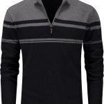 MAGCOMSEN Men's Sweaters 1/4 Zip Cotton Sweater Pullover Polo Sweaters Striped Fall Winter Warm Sweatshirts