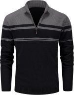MAGCOMSEN Men's Sweaters 1/4 Zip Cotton Sweater Pullover Polo Sweaters Striped Fall Winter Warm Sweatshirts