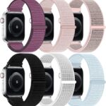 6 Pack Nylon Sport Loop Band Compatible with Apple Watch Band 38mm 40mm 41mm 42mm 44mm 45mm 46mm 49mm Women Men, Soft Adjustable Braided Replacement Straps for iWatch Series 11 10 9 8 7 6 5 4 3 2 1 SE Ultra