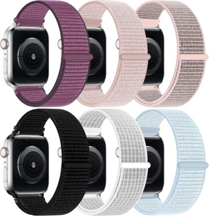 6 Pack Nylon Sport Loop Band Compatible with Apple Watch Band 38mm 40mm 41mm 42mm 44mm 45mm 46mm 49mm Women Men, Soft Adjustable Braided Replacement Straps for iWatch Series 11 10 9 8 7 6 5 4 3 2 1 SE Ultra