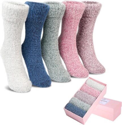 5 Pairs Fuzzy Soft Cozy Comfortable Socks for Women, Casual Sleep Comfy Socks, Perfect Warm Winter Gifts for Women