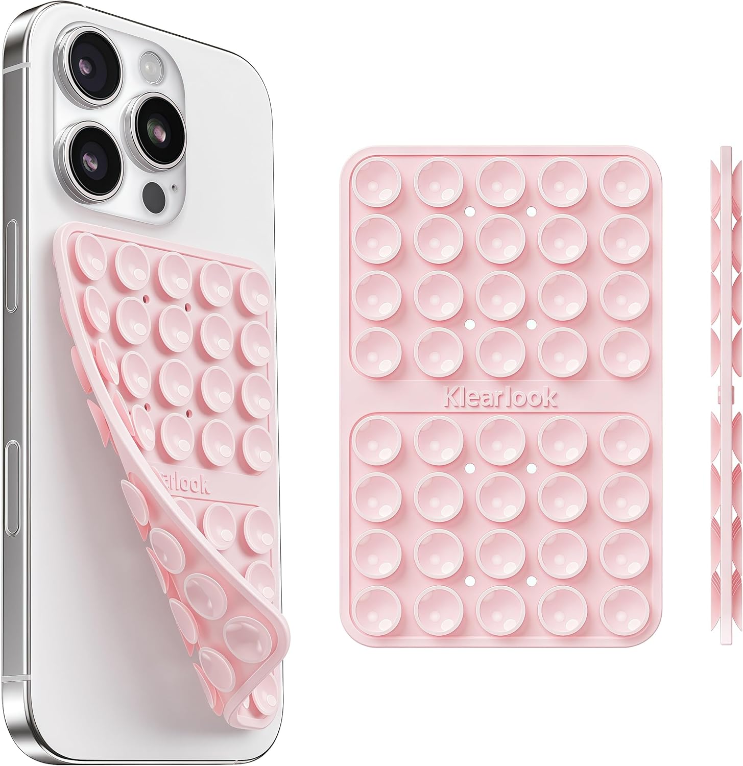 Klearlook Silicone Double-Sided Suction Cup Phone Case Detachable Mount, Sticky Klearlook Silicone Double-Sided Suction Cup Phone Case Detachable Mount, Sticky Phone Grip with Higher Suction Power for iPhone, Hands-Free Phone Accessories Holder for Selfies and Videos, Light Pink