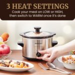 Elite Gourmet MST-250XS Electric Slow Cooker Ceramic Pot, Adjustable Temp, Entrees, Sauces, Stews & Dips, Dishwasher Safe Glass Lid & Crock, 1.5 Quart, Stainless Steel - Image 2