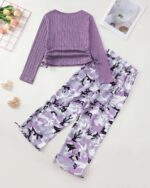 Girls Clothes Tween Girl Clothing Long Sleeve Ruched Drawstring Ribbed Knit Top Camo Cargo Pants Fall Winter Outfits - Image 4