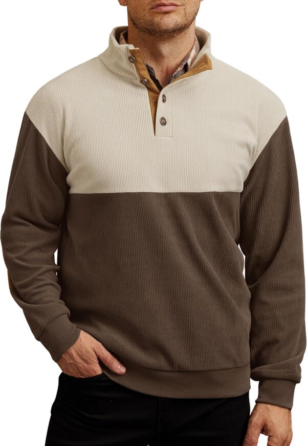 Mens Corduroy Fleece-Lined Sweatshirts Winter Heavyweight Casual Fashion Button Pullover (S-3XL)