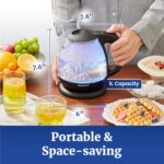 Elite Gourmet EKT1001 Electric 1.0L BPA-Free 1100W Glass Kettle Cordless 360° Base, Stylish Blue LED Interior, Handy Auto Shut-Off Function – Quickly Boil Water For Tea & More, Black - Image 4