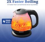 Elite Gourmet EKT1001 Electric 1.0L BPA-Free 1100W Glass Kettle Cordless 360° Base, Stylish Blue LED Interior, Handy Auto Shut-Off Function – Quickly Boil Water For Tea & More, Black - Image 2