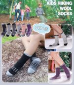 Kids Merino Wool Hiking Socks Boys Girls Toddlers Winter Warm Thick Thermal Cushion Crew Gift Socks 6 Pairs - Image 2