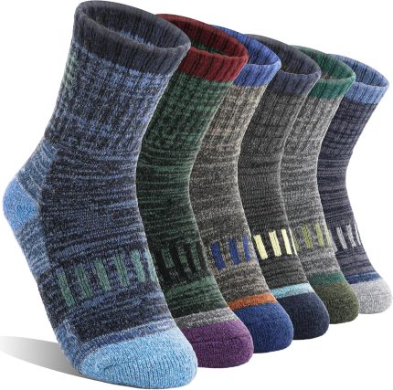 Kids Merino Wool Hiking Socks Boys Girls Toddler Thermal Winter Warm Thick Cushioned Moisture Wicking Socks 6 Pairs