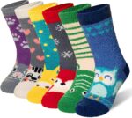 Eyean Kids Fuzzy Socks Non Slip Soft Fluffy Slipper Grips Socks Warm Plush Cozy Cabin Boy Girls Crew Socks 6 Pairs