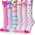 Girls Knee High Socks Kids Crazy Fun Gift Silly Tall Boot Cute Animal Cotton Long Socks 6 Pairs