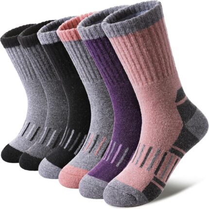 Kids Merino Wool Hiking Socks Boys Girls Toddlers Winter Warm Thick Thermal Cushion Crew Gift Socks 6 Pairs