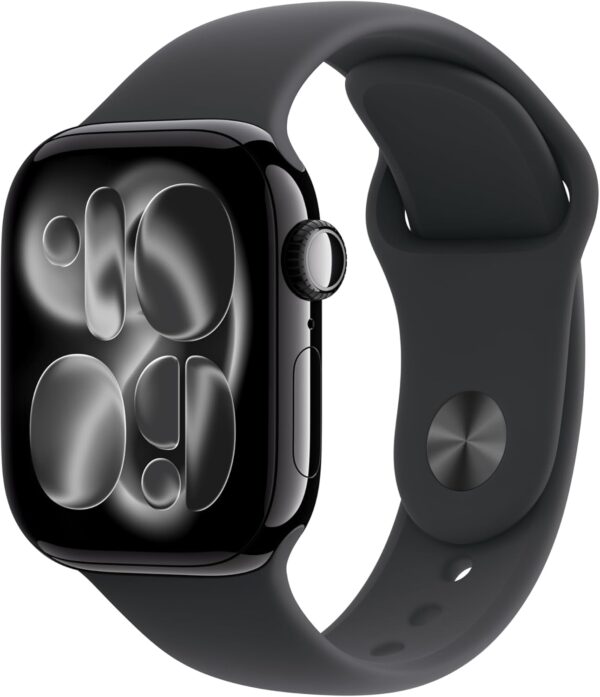 Apple Watch Series 11 [GPS 42mm] Smartwatch with Jet Black Aluminum Case with Black Sport Band - S/M. Sleep Score, Fitness Tracker, Health Monitoring, Always-On Display, Water Resistant